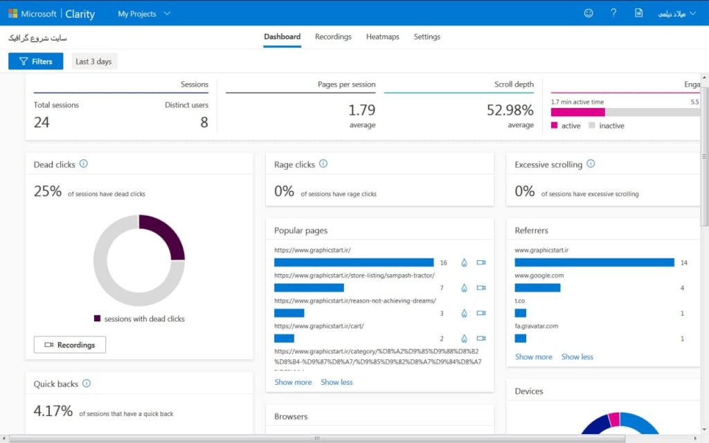 بررسی امکانات Microsoft Clarity