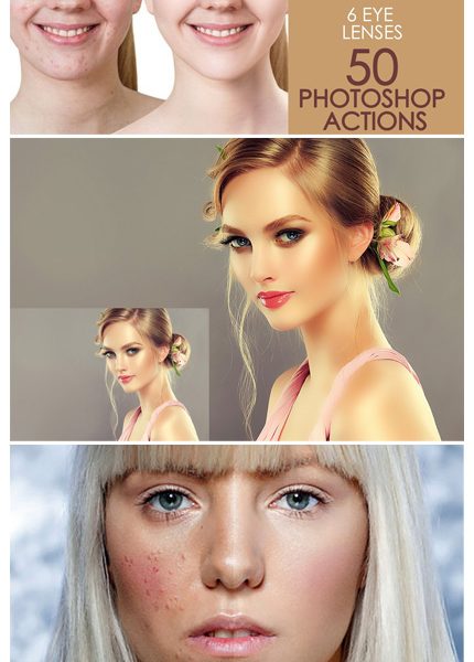 دانلود 50 اکشن فتوشاپ روتوش پوست - CreativeMarket 50 Photoshop Actions Retouching Skin