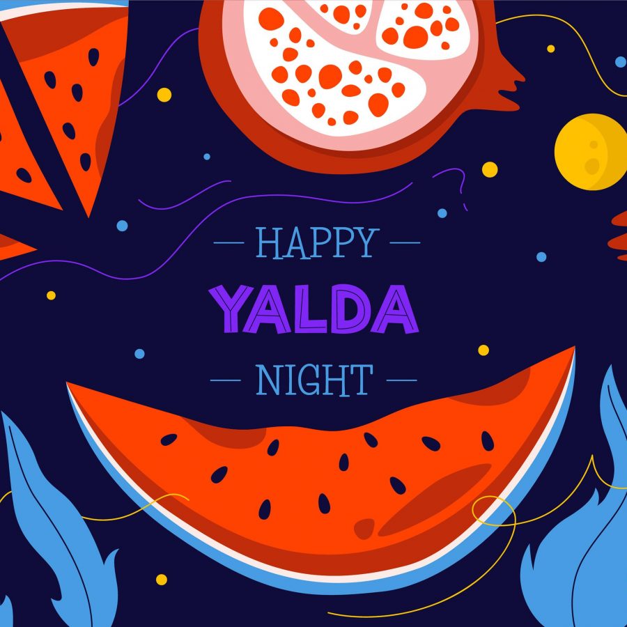 دانلود وکتور ویژه شب یلدا با انار و هندوانه قاچ شده